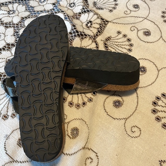 NAOT Metallic Leather Double Strap Buckle Rhinestone Sandals - Picture 9 of 10